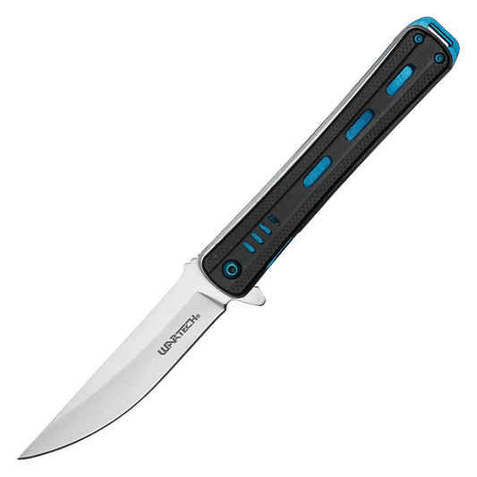 Wartech - 8.75" Slim Black & Blue | Spring Assisted Pocket Knife