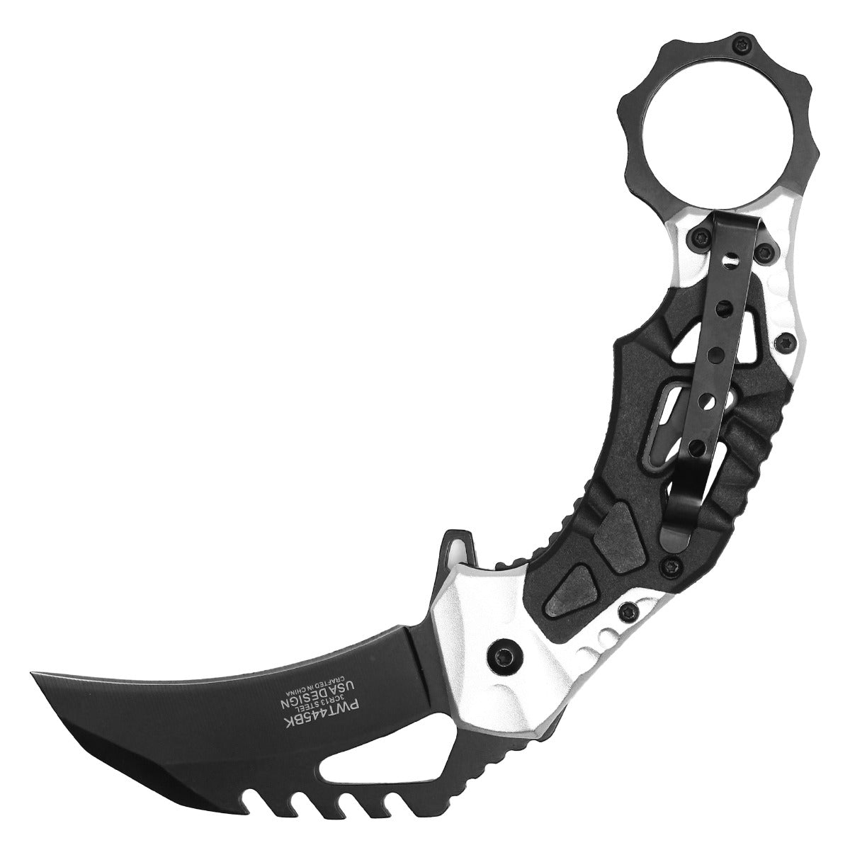 Wartech 7.25" Silver & Black Pocket Karambit